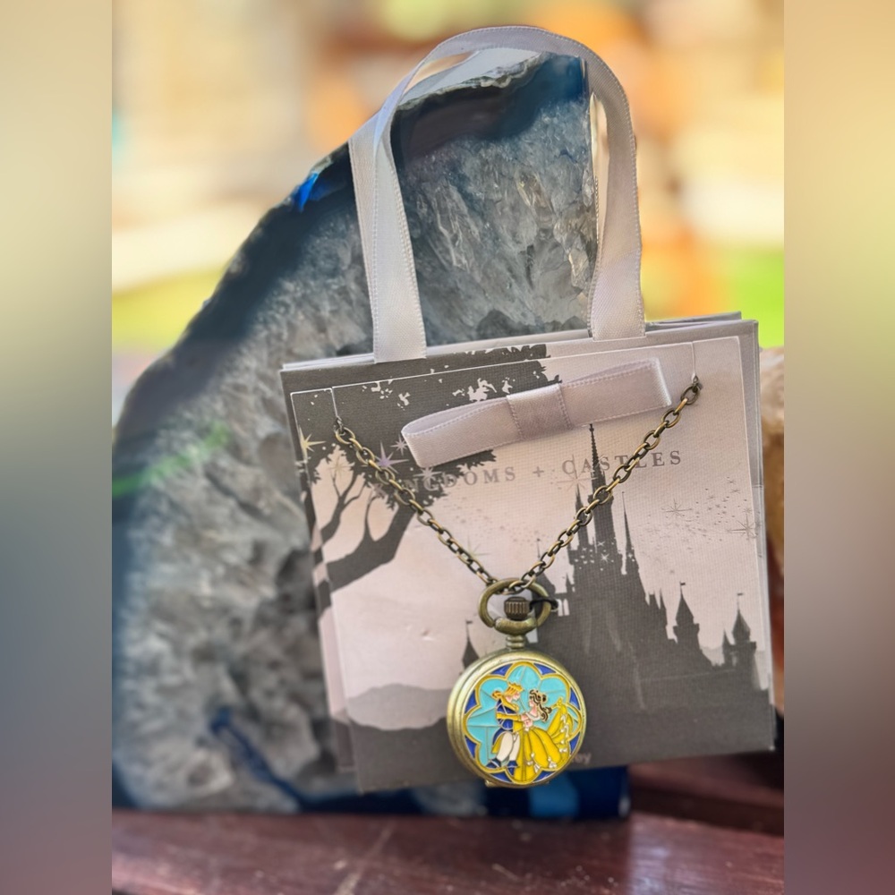 Disney Kingdom Castle Beauty & The Beast Pocket Watch with a Mini Disney Bag